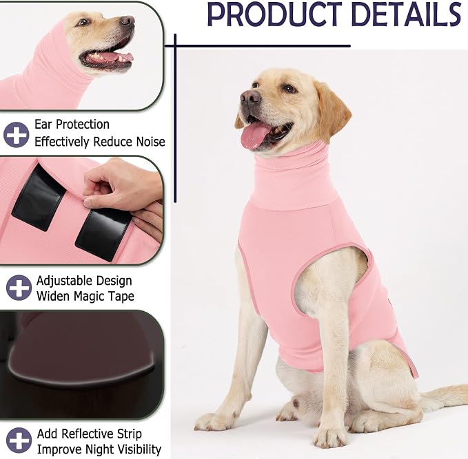 KOESON Reflective & Soft Dog Anxiety Vest with Ear Wraps for Thunderstorm