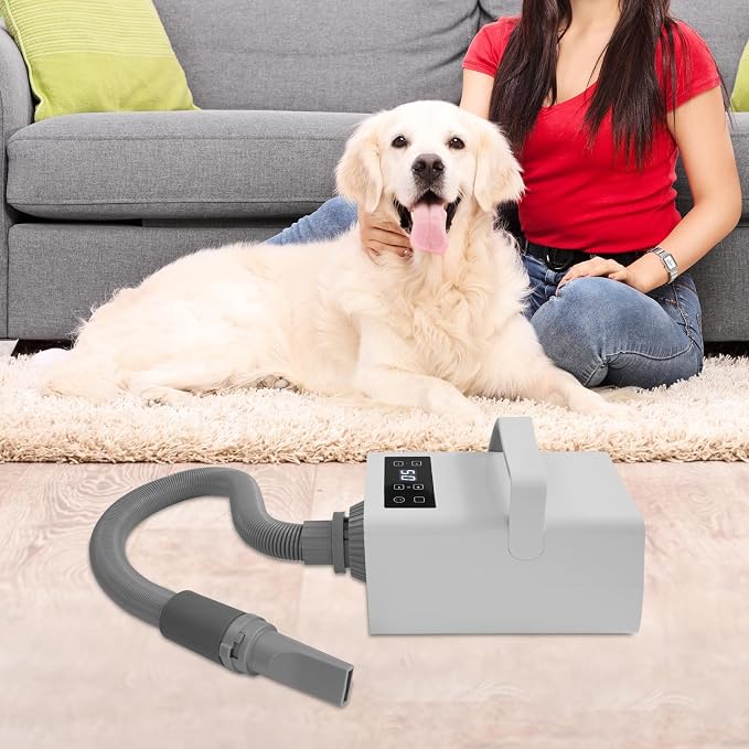 Dog Dryer, Dog Dryer for Pet Grooming, 2200W Pet Grooming High Velocity Force Blower with 4 Nozzles, Adjustable Speed and Temperature Control High Velocity Pet Blow Dryer (White)