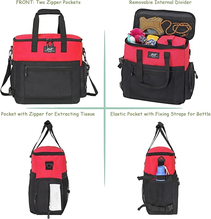 WOLT Dog Travel Bag with Bowls, Food Containers & Place Mat, Red