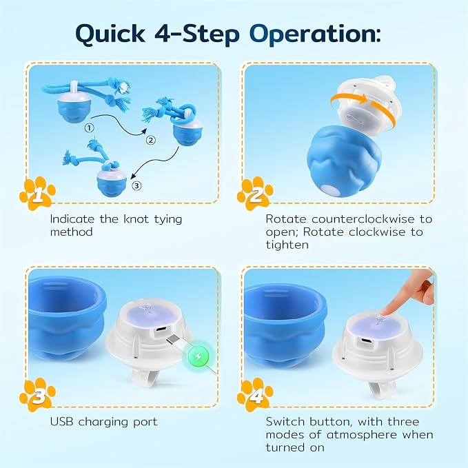 The Chase Buddy Dog Boredom Stimulating Toy 2025 Smart Pet Puppy Ball with Ropes Interactive Self Play Moving Dogs Balls Automatic Electric Active Rolling Ball Jumping Bouncing Dog Balls Gift (Blue)