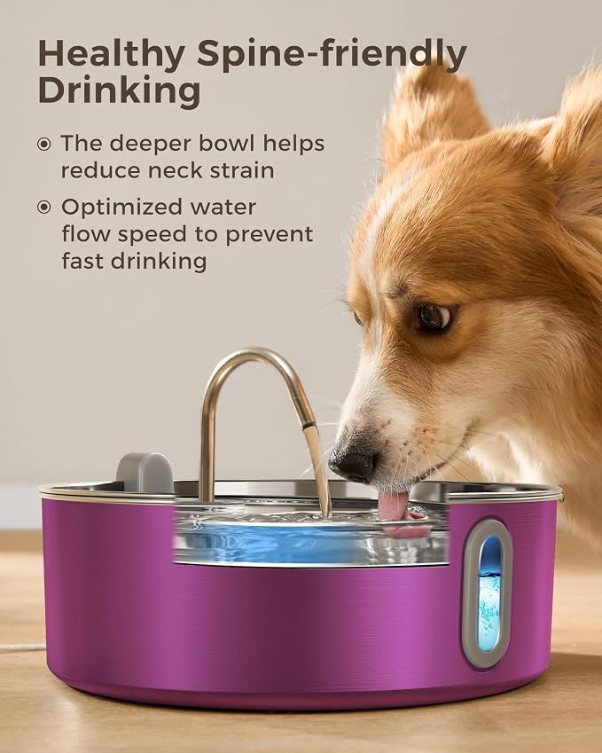 Smartoo Dog Water Fountain for Large Dogs 7L/236oz Stainless Steel Dog Water Bowl Dispenser Automatic Pet Water Fountain, Multi-Filtration Pet Fountain with Ultra-Quiet Pump (Pink)