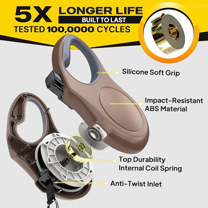 Fida Retractable Dog Leash, 16 ft Dog Walking Leash for Small and Medium Dogs up to 44lbs, 360° Tangle Free, Coffee/Brown