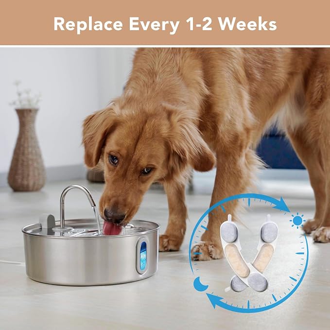 Smartoo Official 9 Packs Dog Water Filter Replacement and 9 Sponges with 1 Pump Holder for 7L/236oz/1.8Gal Stainless Steel Dog Water Fountain