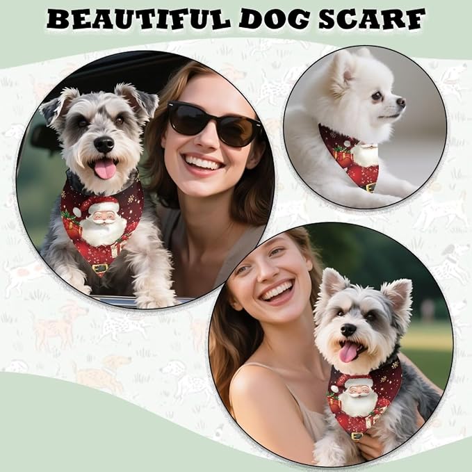 Jeiento Christmas Dog Bandana Santa Claus Pet Scarf Lightweight Adjustable Triangle Bibs for Medium, Medium, Polyester, Santa Claus