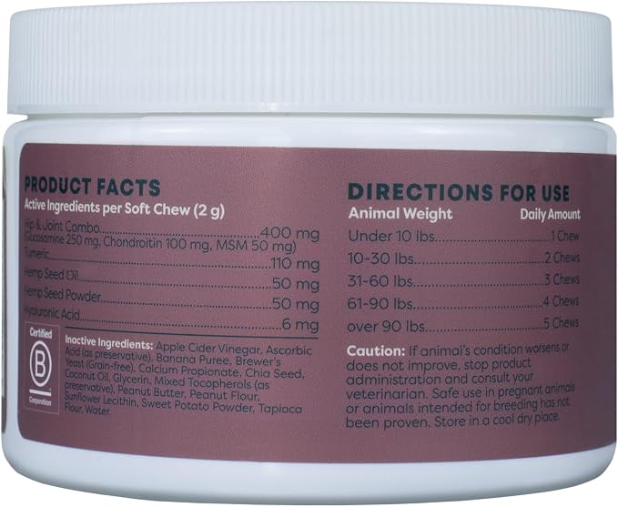 ALZOO Hip and Joint Supplement Dogs, Glucosamine Chondroitin MSM Formula, Mobility & Joint Support Supplement, Peanut Butter Flavor, Soft Chews, 90 Count, All Breeds