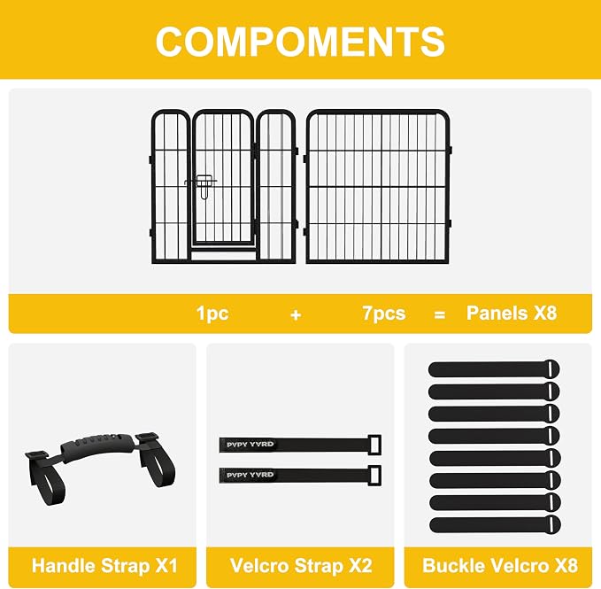 Heavy-Duty Iron Dog Playpen, Outdoor/Indoor, 24in, 8 Panels, Black Silver