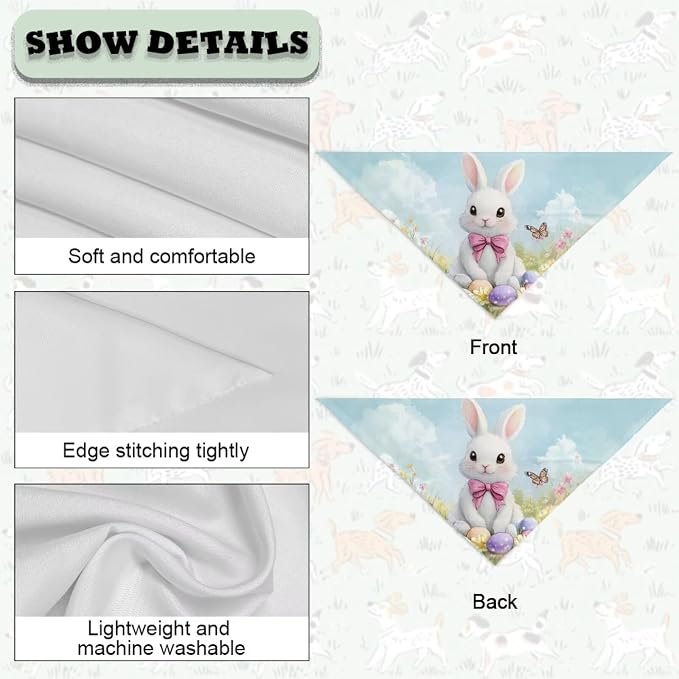 Forchrinse Easter Bunny Dog Bandana Pet Triangle Scarf Accessories Puppy Kerchief Polyester Dog Scarf, One Size, Medium, Polyester, Easter Bunny Print