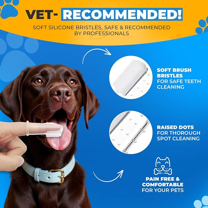 Dog Toothbrush Kit with Travel Cases – 4 Silicone Finger Toothbrushes for Dogs & Cats – Pet Dental Care, Dog Teeth Cleaning, Plaque & Tartar Control (Dog Toothbrush Kit + Dental Chew Toy)