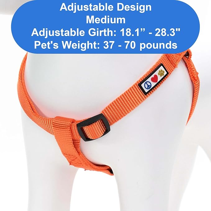 Pawtitas Medium Orange Dog Harness - Adjustable Reflective Harness for Dog Walking, Solid Color, Nylon, Buckle Closure, Machine Wash