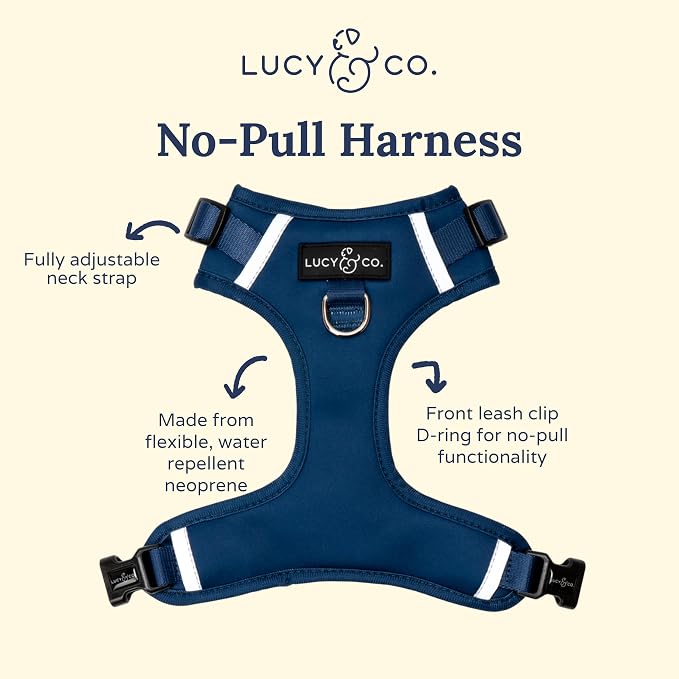 Lucy & Co. The Bolt of Lightning No-Pull Dog Harness for Dogs – Vest to Stop Pulling & Walk Easy – Comfortable Leash Training Product w/Adjustable Chest & Neck Straps - Navy - Small