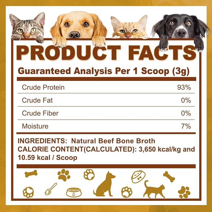 Zammex Grass-Fed Beef Bone Broth Protein Powder for Dogs & Cats - Joint & Bone Support, Gut Health & Immune Support, Healthy Fur Enhancer, Pet Food Topper for Dry & Wet Food, 10.58oz