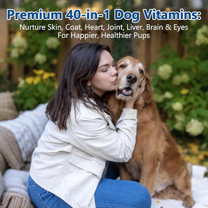 Dog Vitamins and Supplements, Dog Multivitamin Chewable with Glucosamine Probiotics Omega-3, Multivitamin for Dogs Skin Coat Heart Joint Liver Brain Eyes Immune Support, Bacon Flavor, 150 Count