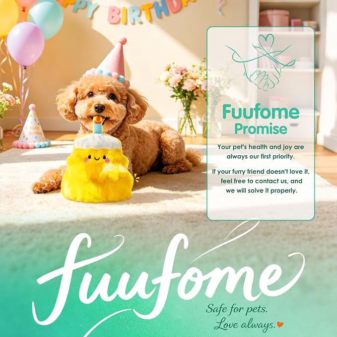 Fuufome Plush Cake Dog Toy | No Stuffing, Squeaky & Crinkle Interactive Puppy Chew Toy for Small Medium Dogs, Birthday Gift