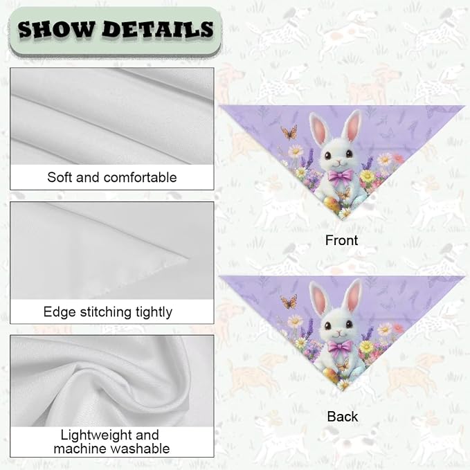 Forchrinse Easter Bunny Dog Bandana Adjustable Dog Scarf Dog Clothes Pet Costume for Cats, One Size, Polyester, Easter Bunny