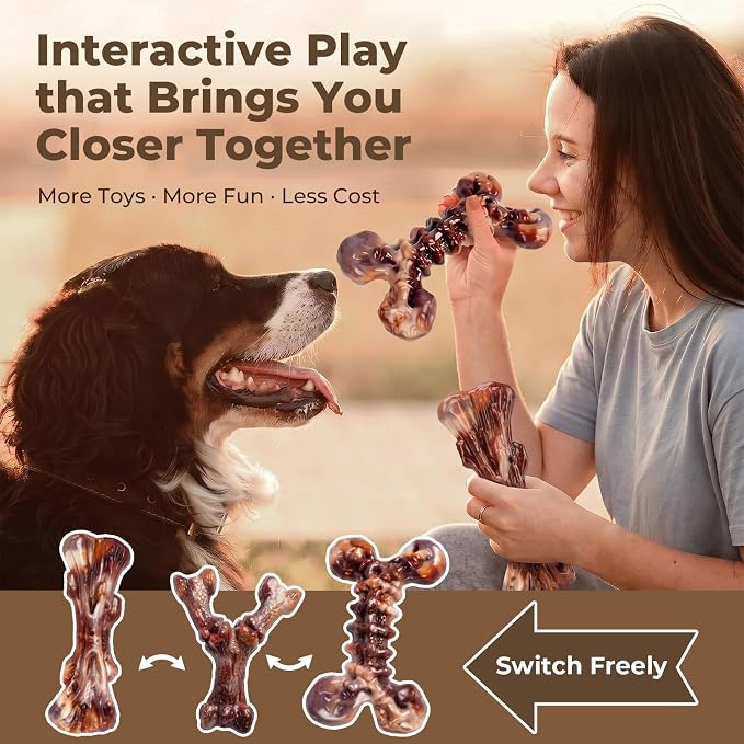 Kseroo 3-Pack Indestructible Dog Chew Toys for Aggressive Chewers,25-100lbs | Bacon Flavored Rock-Hard Solid Nylon Dog Bones for Medium & Large Breeds, Keeps Them Busy, Dental Textured, Long Lasting - XL
