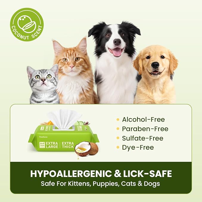 Hypoallergenic Pet Wipes for Dogs & Cats, Coconut Scented, 100 Count
