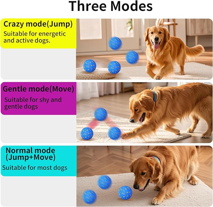 2-in-1 Interactive Dog Ball Toy for Aggressive Chewers, Automatic Moving & Bouncing E-TPU Dog Ball, 3 Modes Smart Pet Toy with Motion Sensor