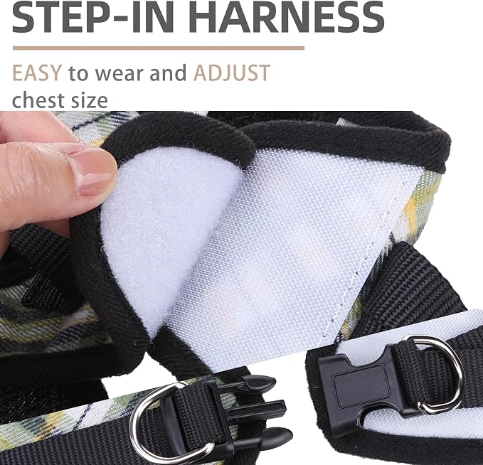 PUPTECK Adjustable Dog Harness Collar and Leash Set Step in No Pull Pet Harness for Small Medium Dogs Puppy and Cats Outdoor Walking Running, Soft Mesh Padded Reflective Vest Harnesses, Grn&YLW, L