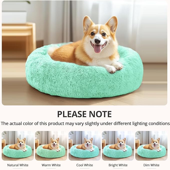 JOLLYVOGUE 31" Calming Donut Dog Bed, Mint Green