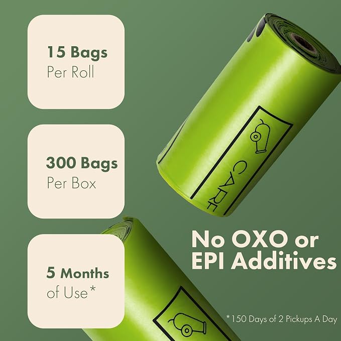 (Not Made In China) 100% Certified Home Compostable Dog Poop Bags,300 Count, Plant Based Refill Rolls, Leakproof Doggie Waste Bag, Unscented, Corn Starch and PBAT, EN 13432 Compliant and TUV Certified