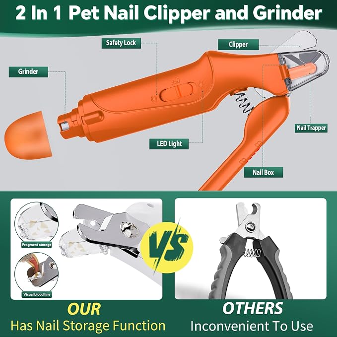 2-in-1 Dog & Cat Nail Clippers with Catcher & 2 LED Lights