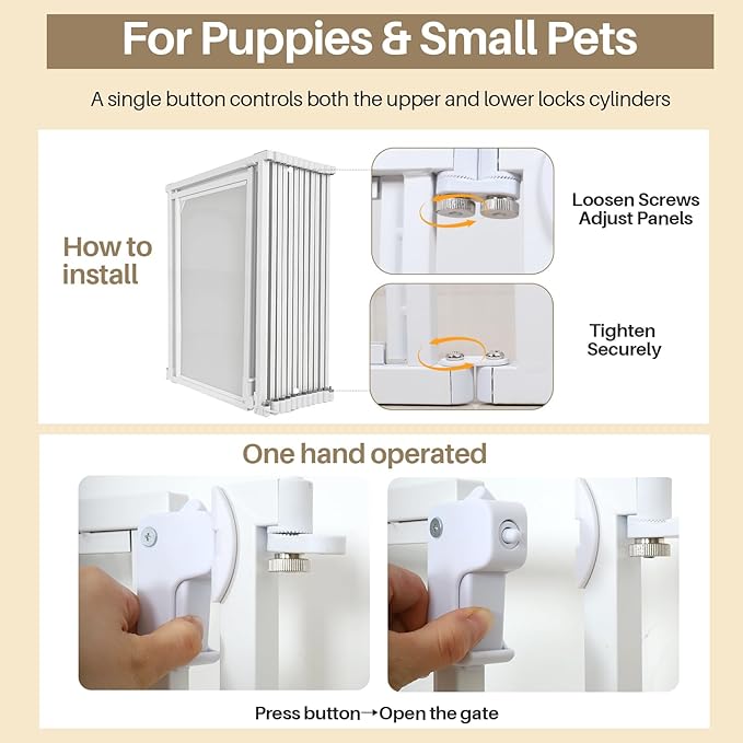 24" H Clear Dog Playpen Indoor, Metal Frame Acrylic Dog Play Pen Cage with Door - 8 Panels, Easy Assemble Pet Fence, DIY Foldable Puppy Pen for Ducks Cat Rabbit Small & Medium Pets- White
