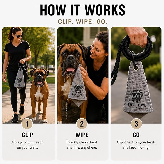 Security Sensor Spacers Dog Drool Towel – Absorbent Microfiber Drool Catcher, Collar & Leash Attachment, Convenient Drool Bib Alternative for Boxer Dogs (3 Pack)