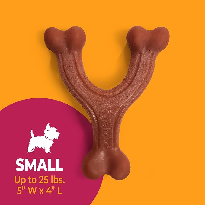 Nylabone Strong Chew Wishbone Dog Toy, Dog Toys for Aggressive Chewers | Durable chew toys for aggressive chewers, chew toy made with real bacon, small breeds up to 25 lbs, long lasting dog bone toy