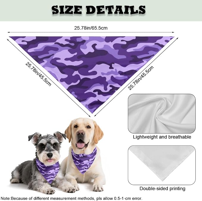 Jeiento Purple Camo Dog Bandanas Camouflage Dogs and Cat Bibs Reversible Triangle Scarf Kerchief, Medium, Small, Small, Purple