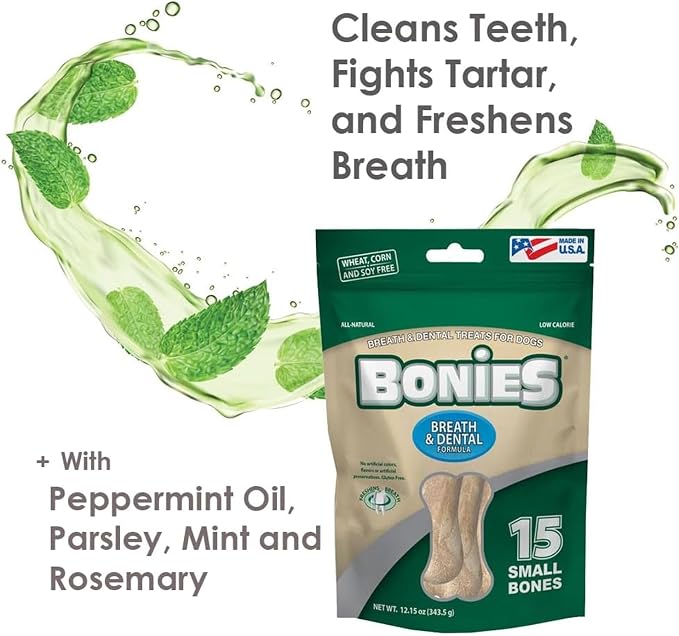 Bonies Natural Breath and Dental Formula Large-Sized Single Bone - All-Natural Ingredients, Fresh Breath, Cleans Teeth, Low Calories, Chicken Flavor, [Large Dogs], 5 Bones