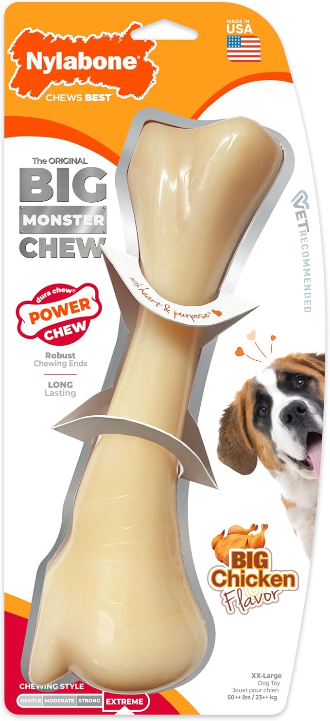 Nylabone Power Chew Monster Bone Dog Chew Toy, Chicken Flavor, XX-Large | Durable dog toys for aggressive chewers, long lasting, discourages destructive chewing, flavor throughout, for dogs 50++ lbs