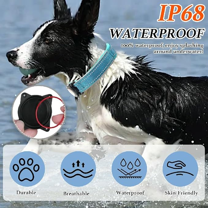 Waterproof Dog Collar Holder Compatible with AirTag, Blue, S | 1000D Nylon, Reflective Stitching for Night Visibility, Adjustable Soft Padded, Ultra-Durable, for Small Medium Large Dogs