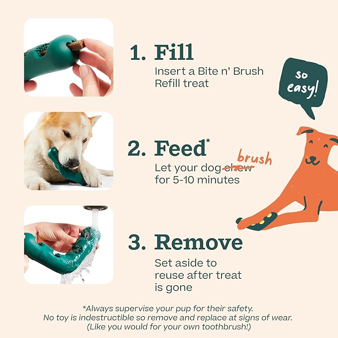 WOOF The Bite n' Brush - Dog Toothbrush Toy - Scrub Plaque and Tartar from Your Dog's Teeth and Mouth - Dog Dental Chew Toy - Large