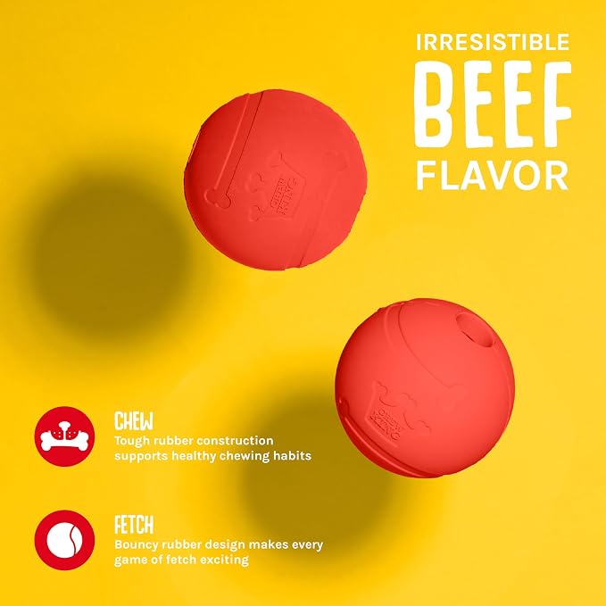 Chew King Flavored Rubber Ball Collection, 3 Inch Beef Flavor Rubber Balls 2-Pk