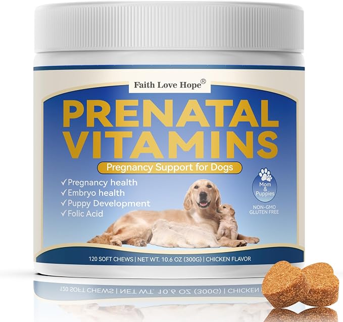 Dog Prenatal Vitamins - Supports Pregnancy Wellness, Puppy Growth & Lactation and Recovery | Riched Essential Nutrients - DHA, Folic Acid,Iron, Calcium | Advanced Multivitamin for Pregnant and Nursing