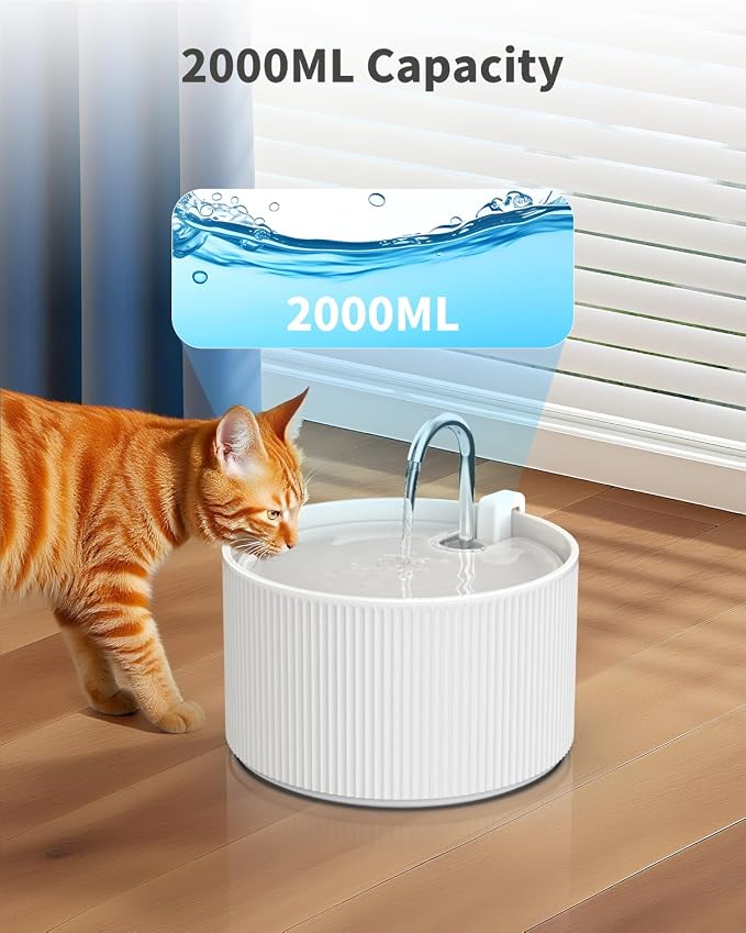 Lawfery 74oz/2.2L Ceramic Cat Water Fountain, Automatic Pet Drinking Fountain for Indoor Cats & Small Dogs, BPA-Free Water Dispenser with Ultra-Quiet Pump, Easy Maintenance