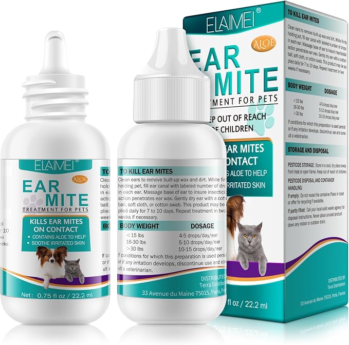 Ear Mite Treatment for Dogs and Cats with Aloe, 0.75 fl oz