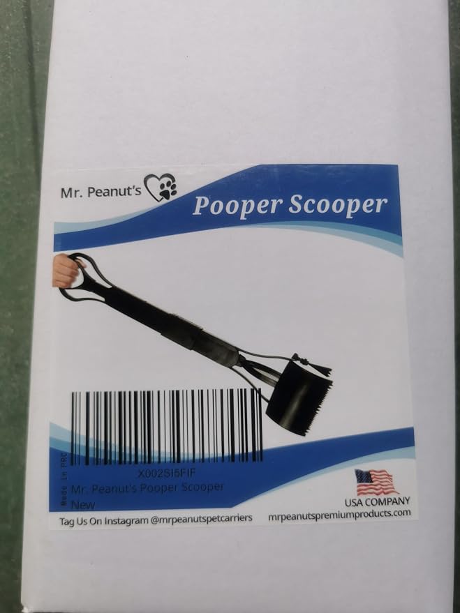 Mr. Peanut's 32" Tall Profile Pooper Scooper, ABS Plastic Frame & Waste Bin with Double Spring Clamp, Lightweight Design, Simple One Click Assembly