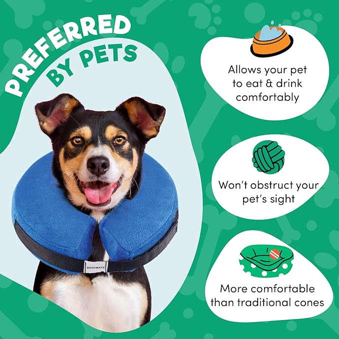 BENCMATE Inflatable Dog Cone Collar Alternative, Soft Dog Cone for Small Medium Large Dogs and Cats, Neck Recovery ECollar Donut Collar After Surgery (Small, Blue) | Soft Dog Cone for Small Medium Large Dogs and Cats, Doggie Neck Donut Recovery ECollar...