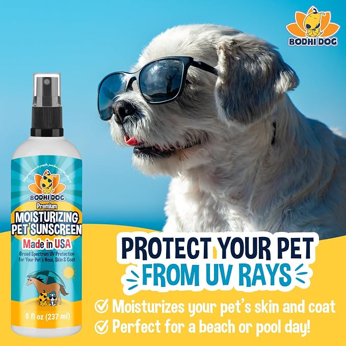 Bodhi Dog Sunscreen SPF 30+ Moisturizing Pet Sun Spray - Safe for Dogs, Cats & Horses - Natural Protection for Skin, Coat, Nose, Ears - Made in USA (8 Fl Oz)