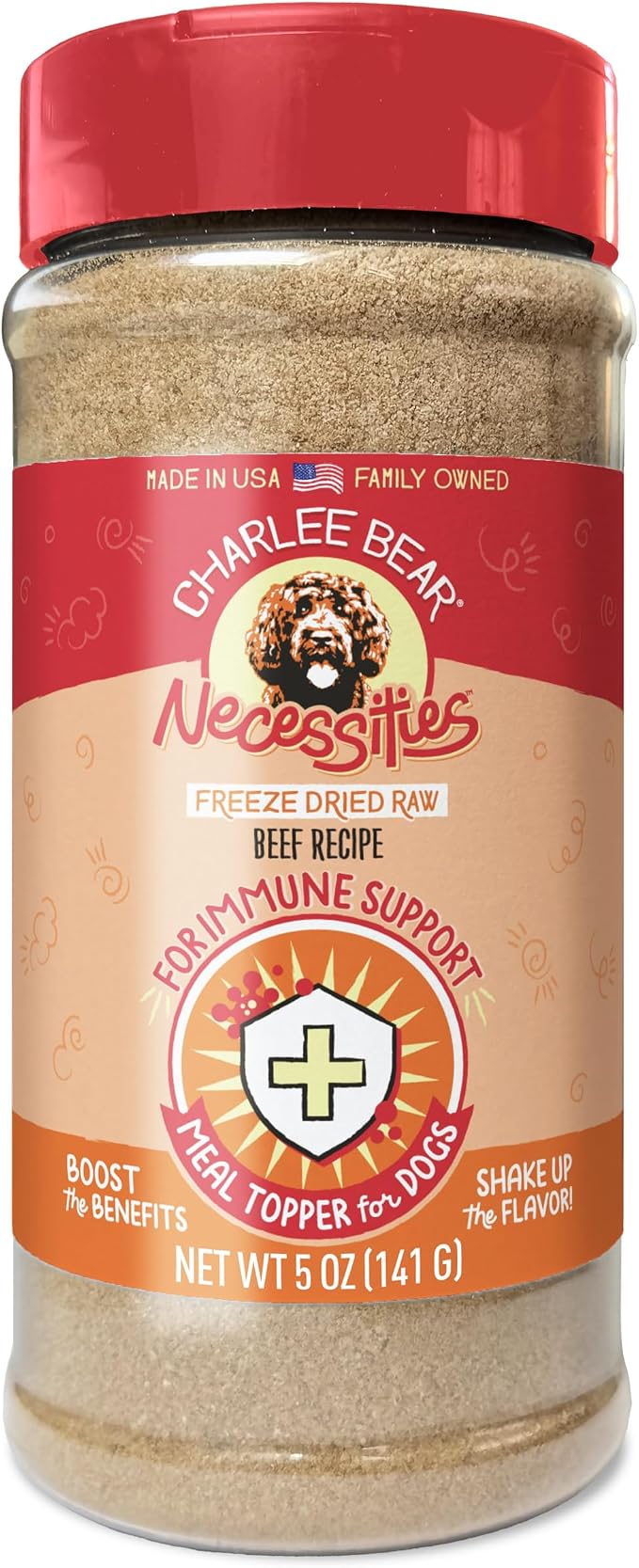 Charlee Bear Necessities Freeze Dried Dog Food Topper, Immune Health Support, Grain Free, High Protein, Limited Ingredient Meal Toppers for Dogs, Beef Recipe, 5 Ounce