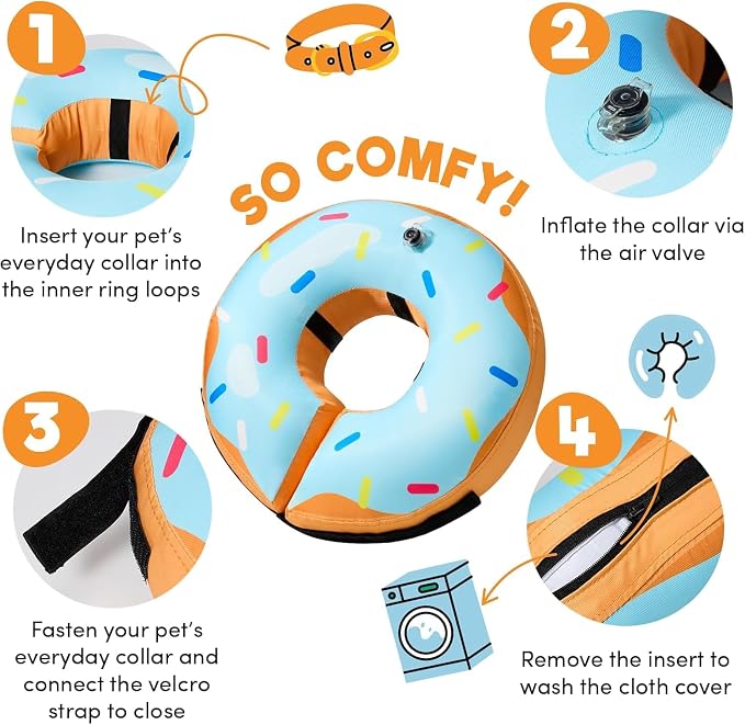 BENCMATE Inflatable Dog Cone Collar Alternative After Surgery Medium+ | Soft Dog Cone for Small Medium Large Dogs and Cats, Doggie Neck Donut Recovery ECollar to Stop Licking,Donut-Blue