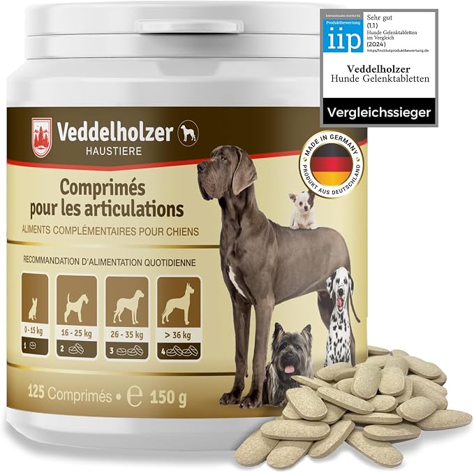 Veddelholzer Dog Joint Supplement Tablets – Hip & Joint Support with Glucosamine, Chondroitin, MSM & Turmeric – Mobility, Flexibility & Comfort Aid for Large & Small Breeds – Vet Recommended