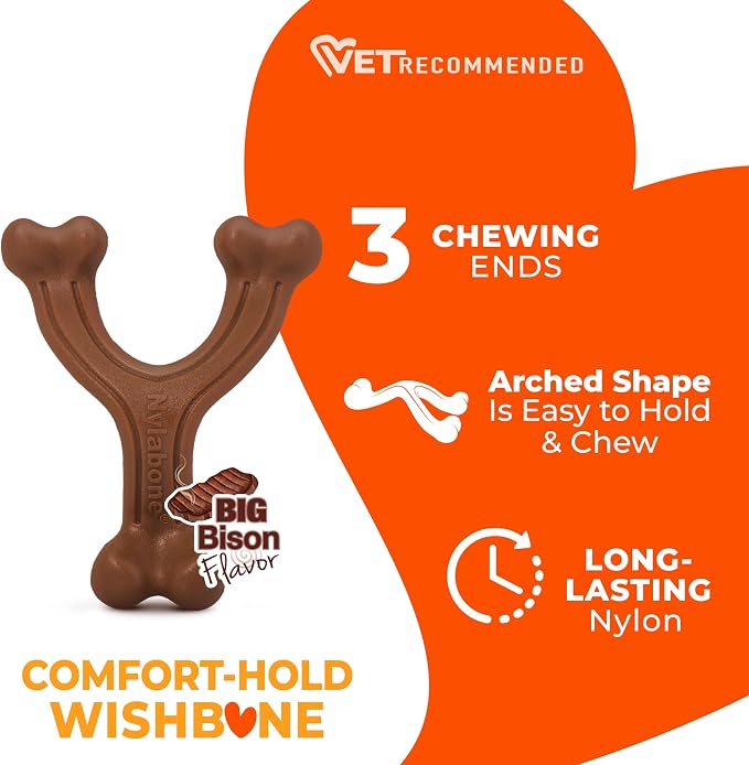 Nylabone Power Chew Easy-Hold Wishbone Dog Chew Toy, Small | Bison flavor, durable dog toys for aggressive chewers, discourages destructive chewing, for small breeds up to 25 lbs