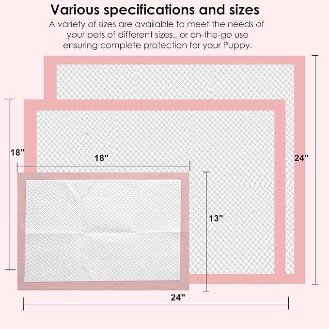 Pet Toilet Training Pads Disposable Puppy Pee Pads for Pets, Ultra Absorbent|Quick Dry|Leak-Proof Pet Potty Pads for Dog, Cat, Rabbits and Guinea Pigs (Pink, 13" x 18"-50 Count)