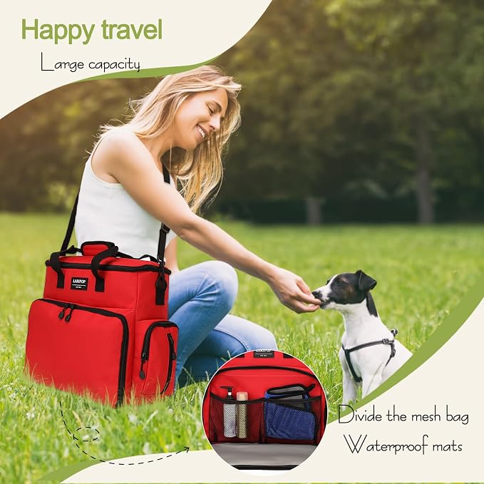 LARIPOP Dog Travel Bag Airline Friendly with Collapsible Bowls & Food Containers