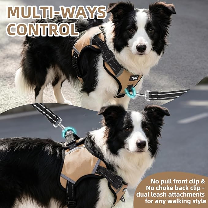 PUPTECK Dog Harness Medium Sized, No Pull Step-in Pet Vest Harness, Adjustable Soft Padded Reflective Safe Night Walking, No Choke Easy On & Off, Beige M