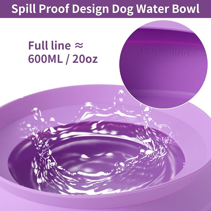 SLSON Spill Proof Dog Water Bowl for Cars, Purple