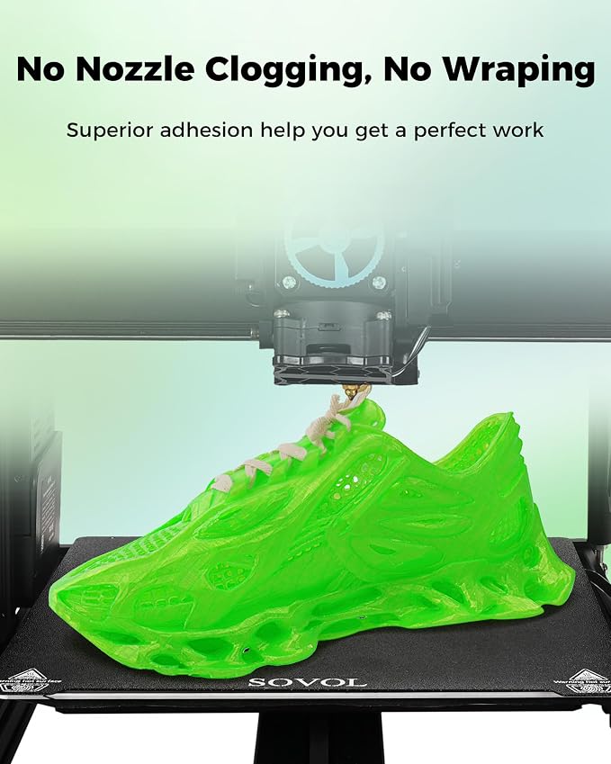Sovol TPU Filament 1.75mm, 95A Soft TPU Flexible 3D Printer Filament with High Elasticity, 1kg (2.2lbs), Dimensional Accuracy +/- 0.03 mm, Fit Most FDM Printer, Clear Green