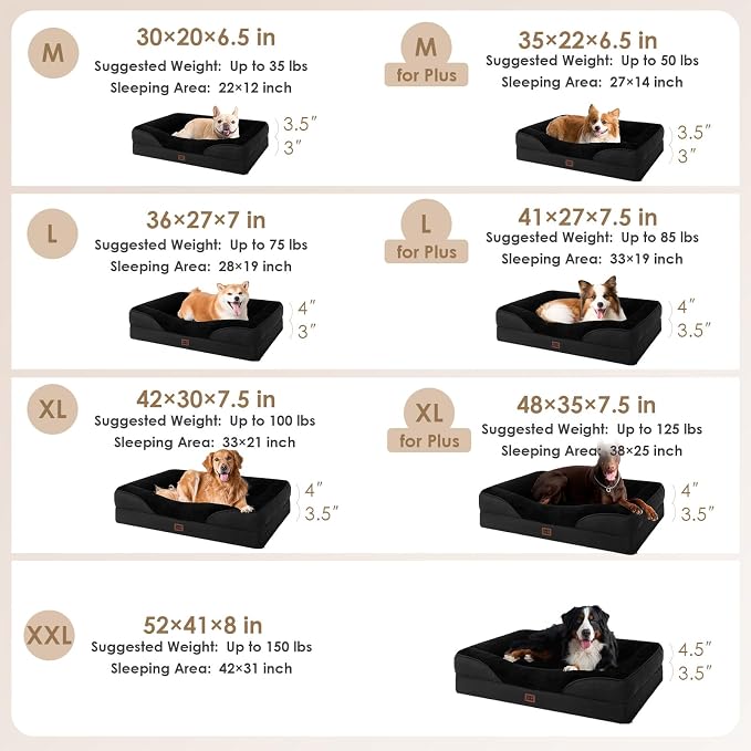 EHEYCIGA Orthopedic Memory Foam Dog Bed - XXL 52x41in, Black